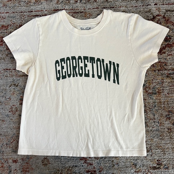 Brandy Melville Cream Tee with Green Print - Picture 2 of 3